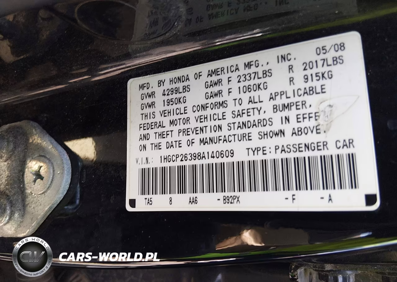 2008 Honda Accord 2.4 Lx VIN:1HGCP26398A140609 - 9