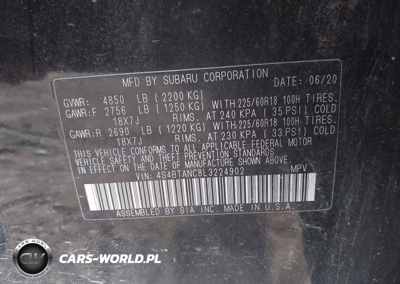 2020 Subaru Outback Limited VIN:4S4BTANC8L3224902 - 9