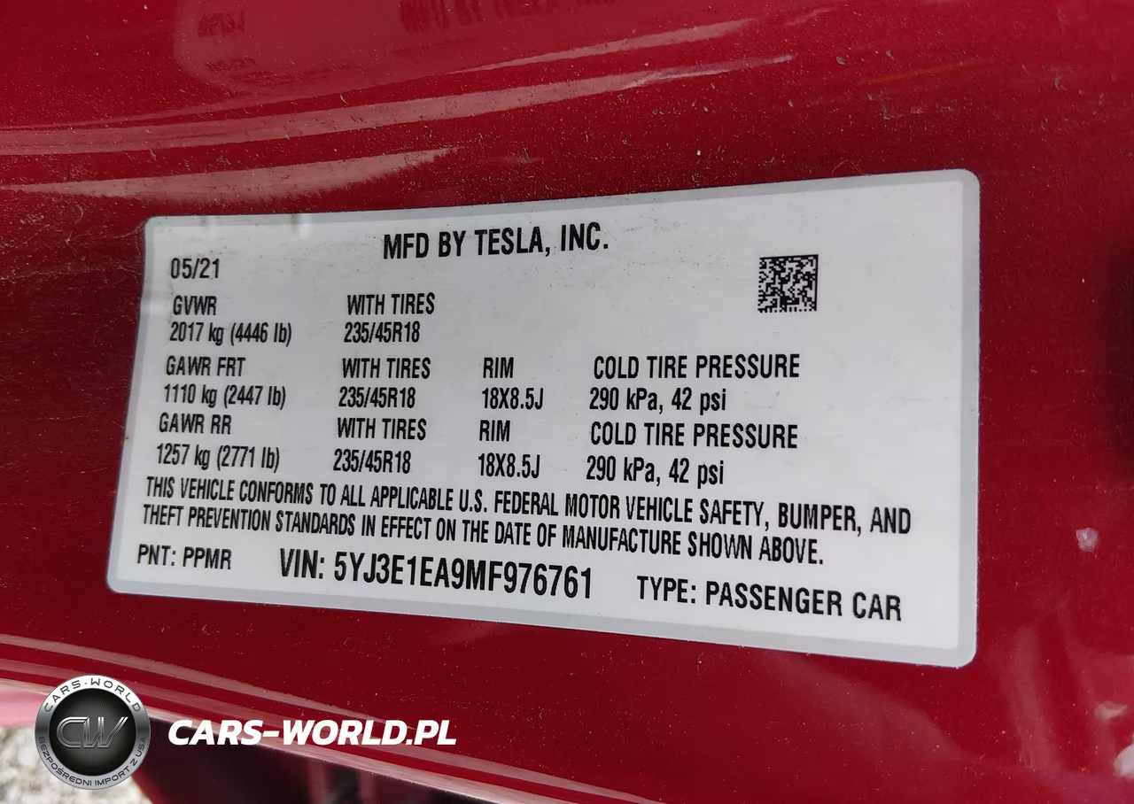 2021 Tesla Model 3 Standard Range Plus Rear-Wheel Drive VIN:5YJ3E1EA9MF976761 - 9