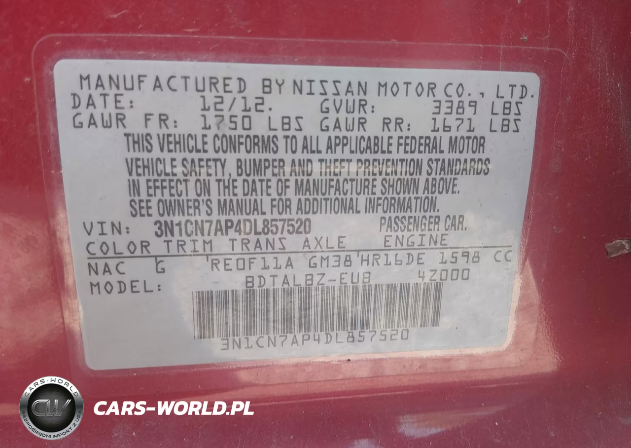 2013 Nissan Versa 1.6 Sv VIN:3N1CN7AP4DL857520 - 9