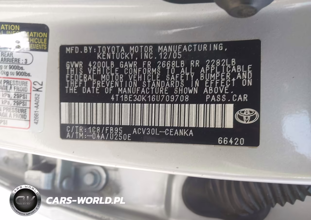 2006 Toyota Camry Le VIN:4T1BE30K16U709708 - 9