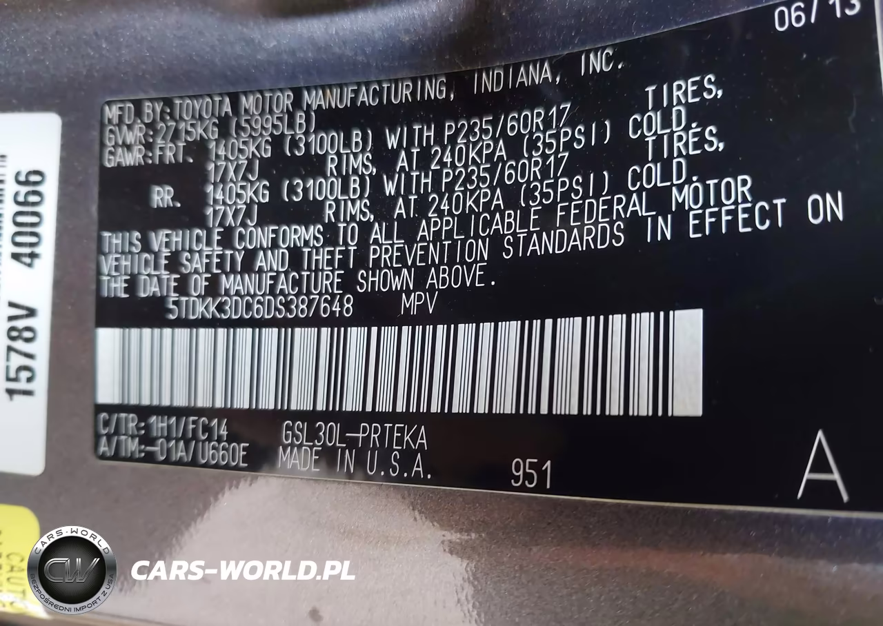 2013 Toyota Sienna Le V6 8 Passenger VIN:5TDKK3DC6DS387648 - 9