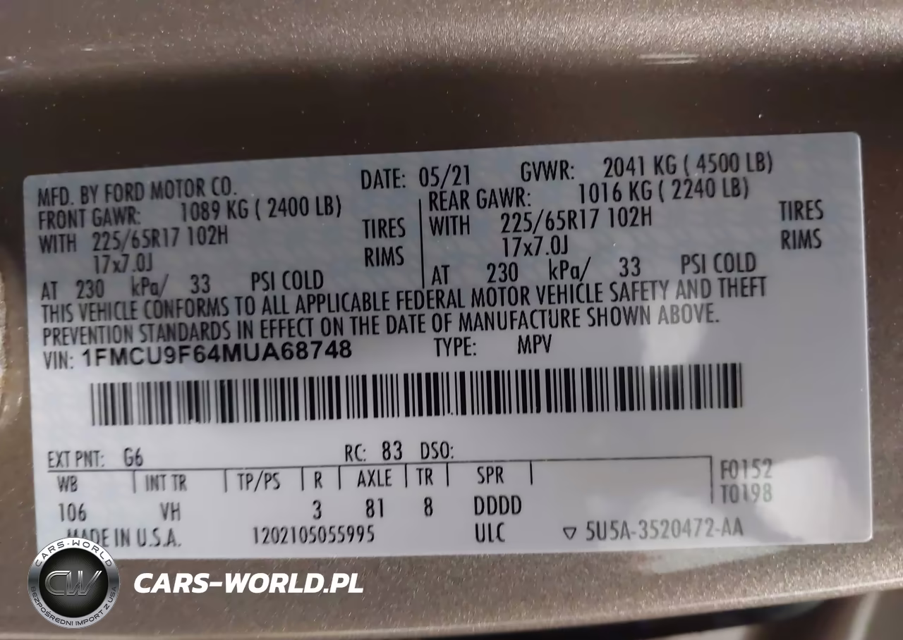 2021 Ford Escape S VIN:1FMCU9F64MUA68748 - 9