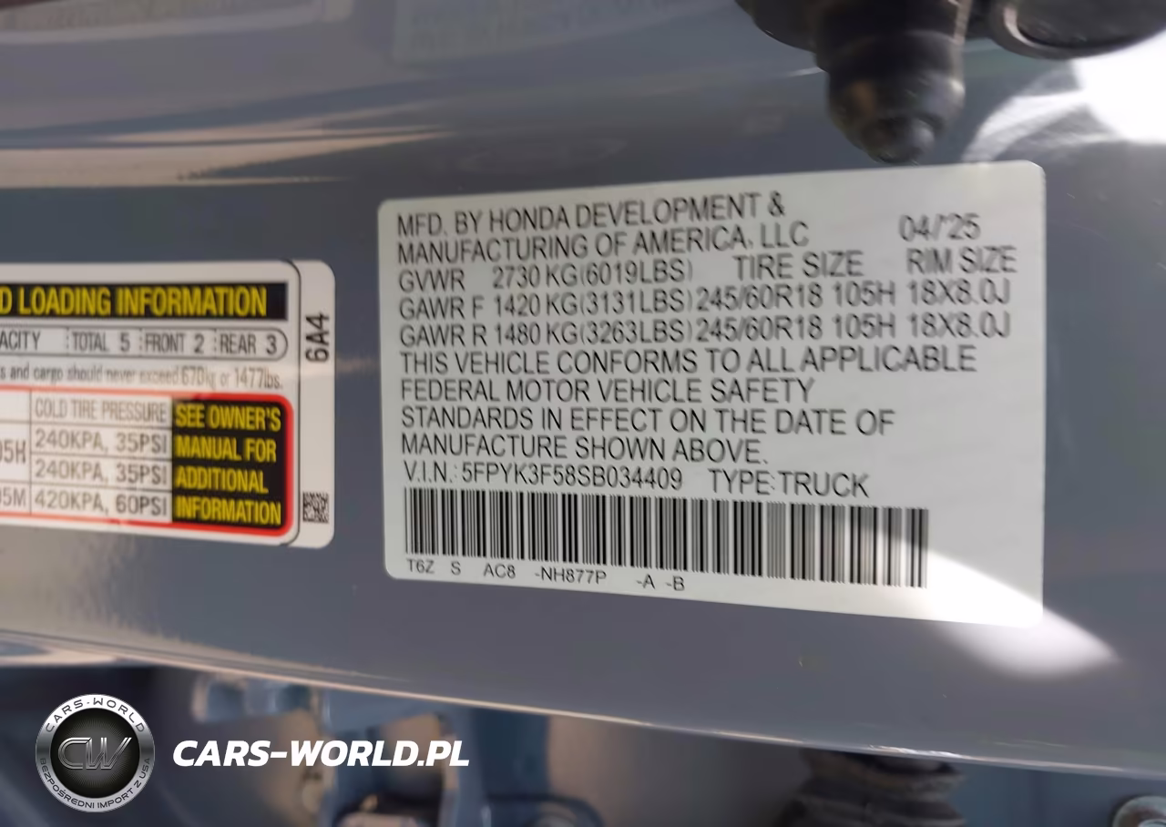 2025 Honda Ridgeline Rtl VIN:5FPYK3F58SB034409 - 9