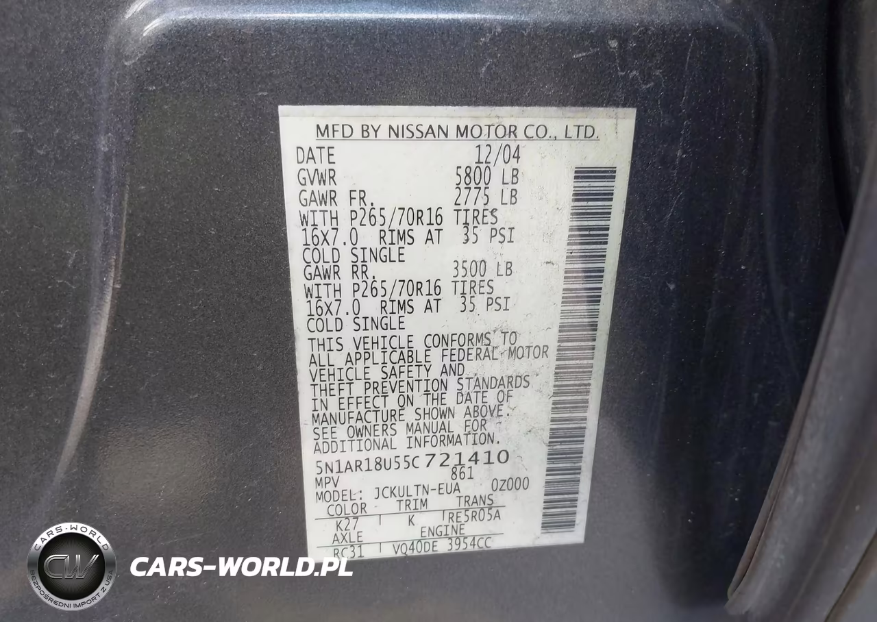 2005 Nissan Pathfinder Se VIN:5N1AR18U55C721410 - 9