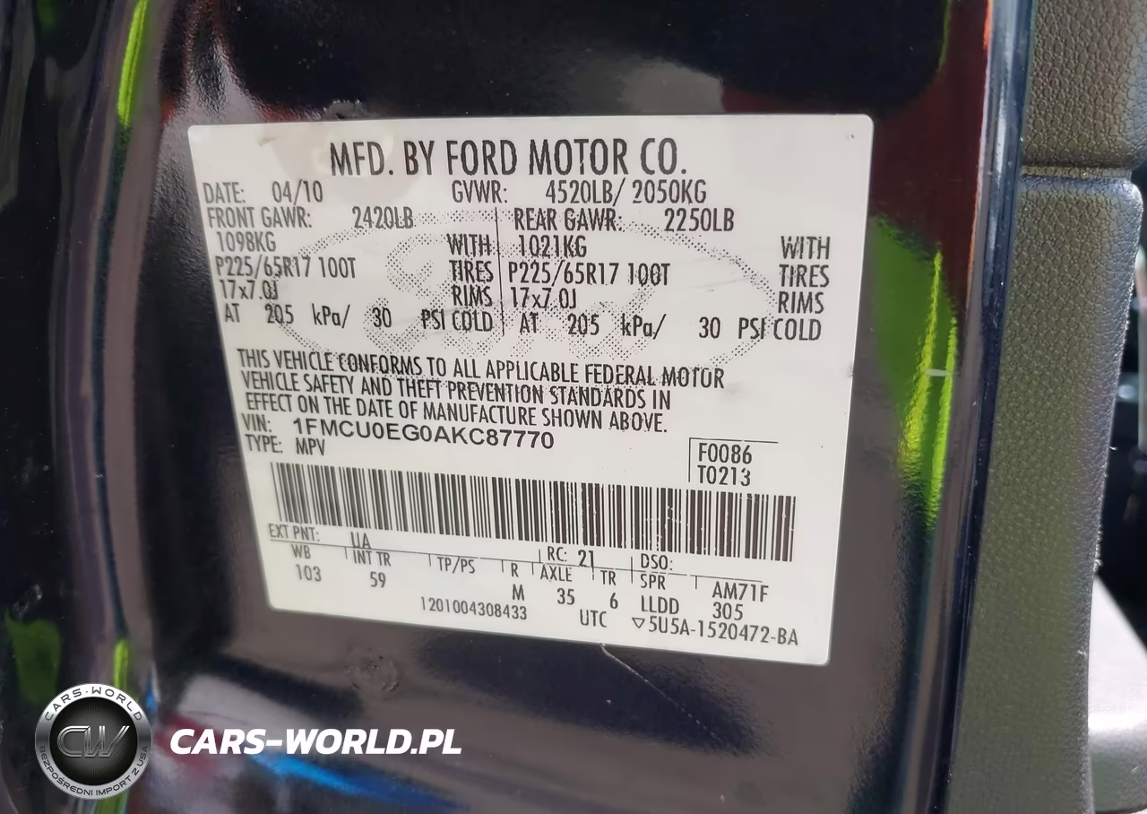 2010 Ford Escape Limited VIN:1FMCU0EG0AKC87770 - 9