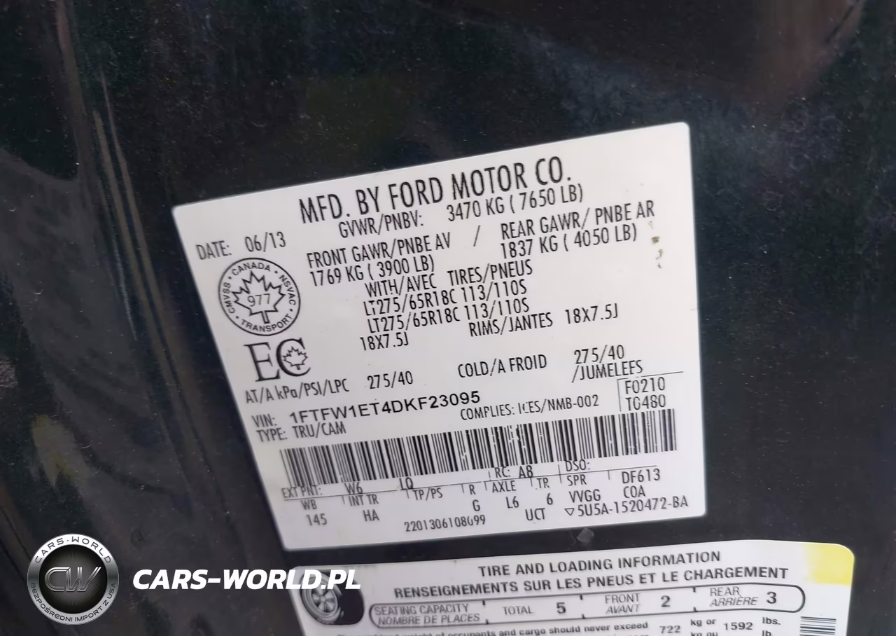 2013 Ford F-150 Lariat VIN:1FTFW1ET4DKF23095 - 9