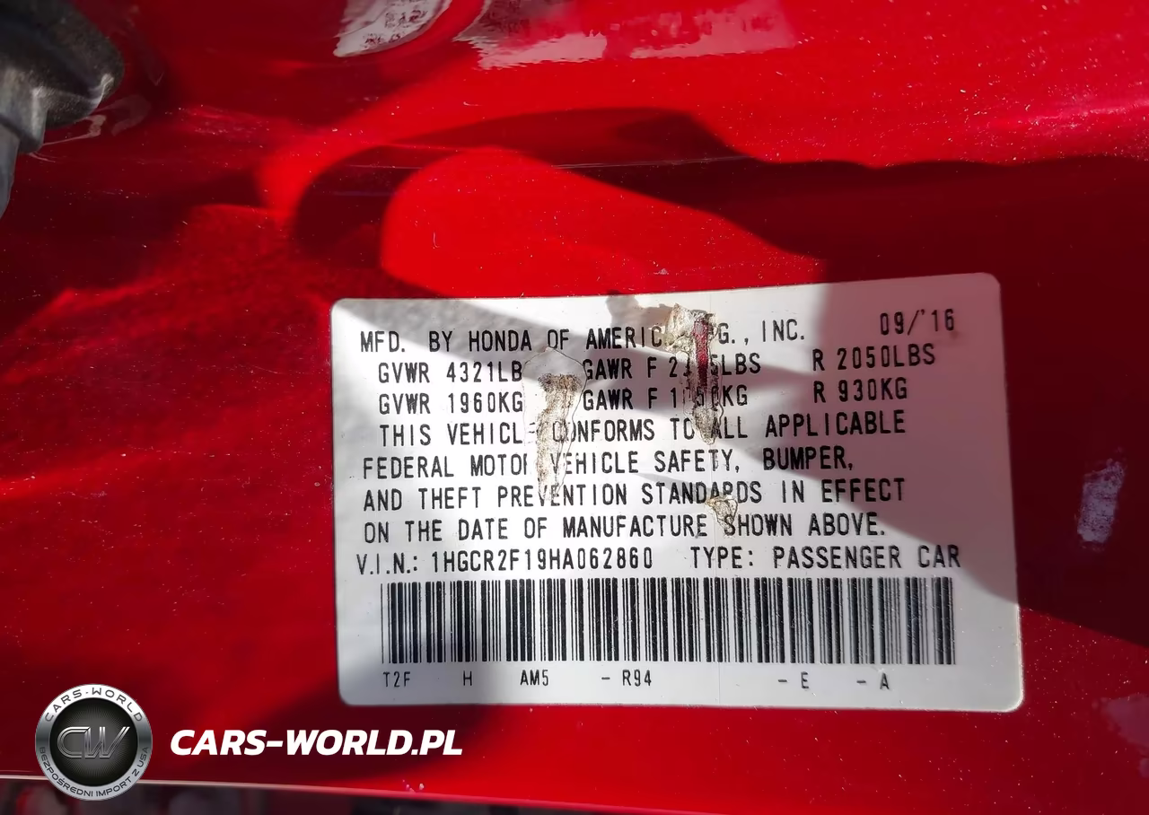 2017 Honda Accord Sport Se VIN:1HGCR2F19HA062860 - 9