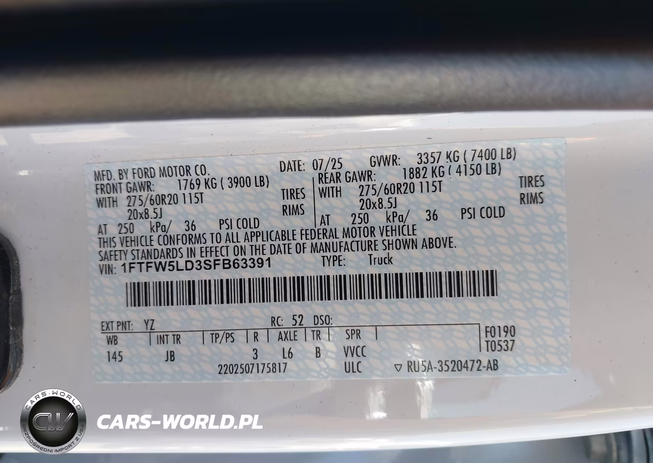 2025 Ford F-150 Lariat VIN:1FTFW5LD3SFB63391 - 9