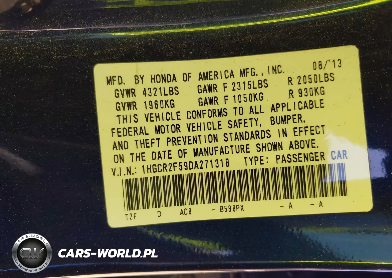 2013 Honda Accord Sport VIN:1HGCR2F59DA271318 - 9