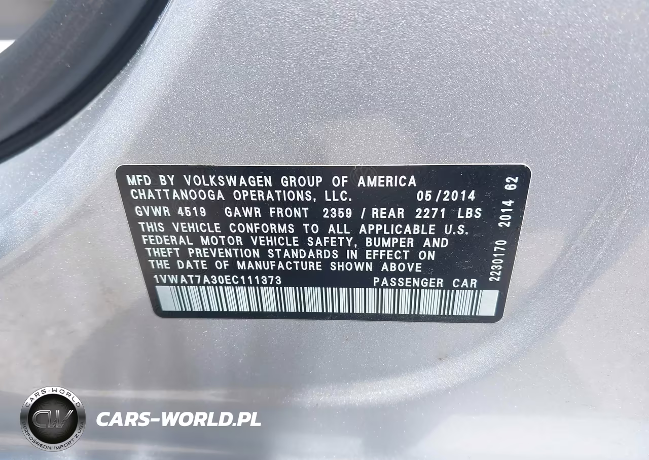 2014 Volkswagen Passat 1.8T S VIN:1VWAT7A30EC111373 - 9