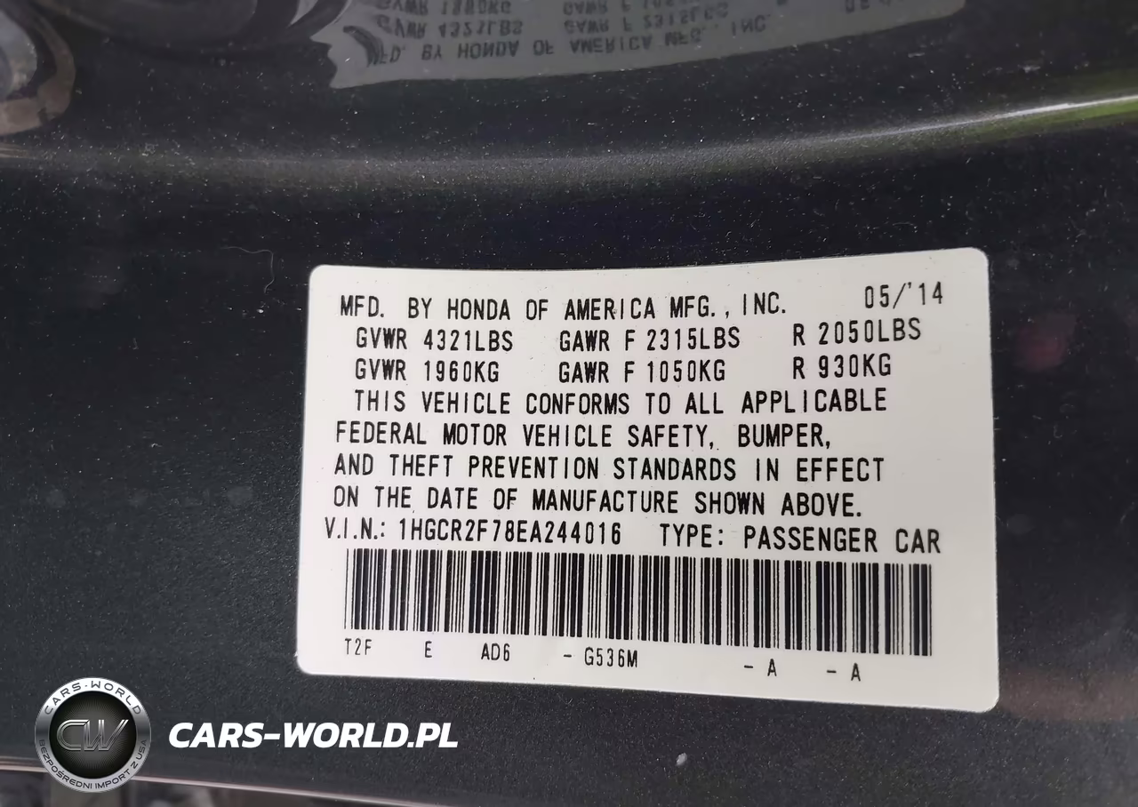 2014 Honda Accord Ex VIN:1HGCR2F78EA244016 - 9
