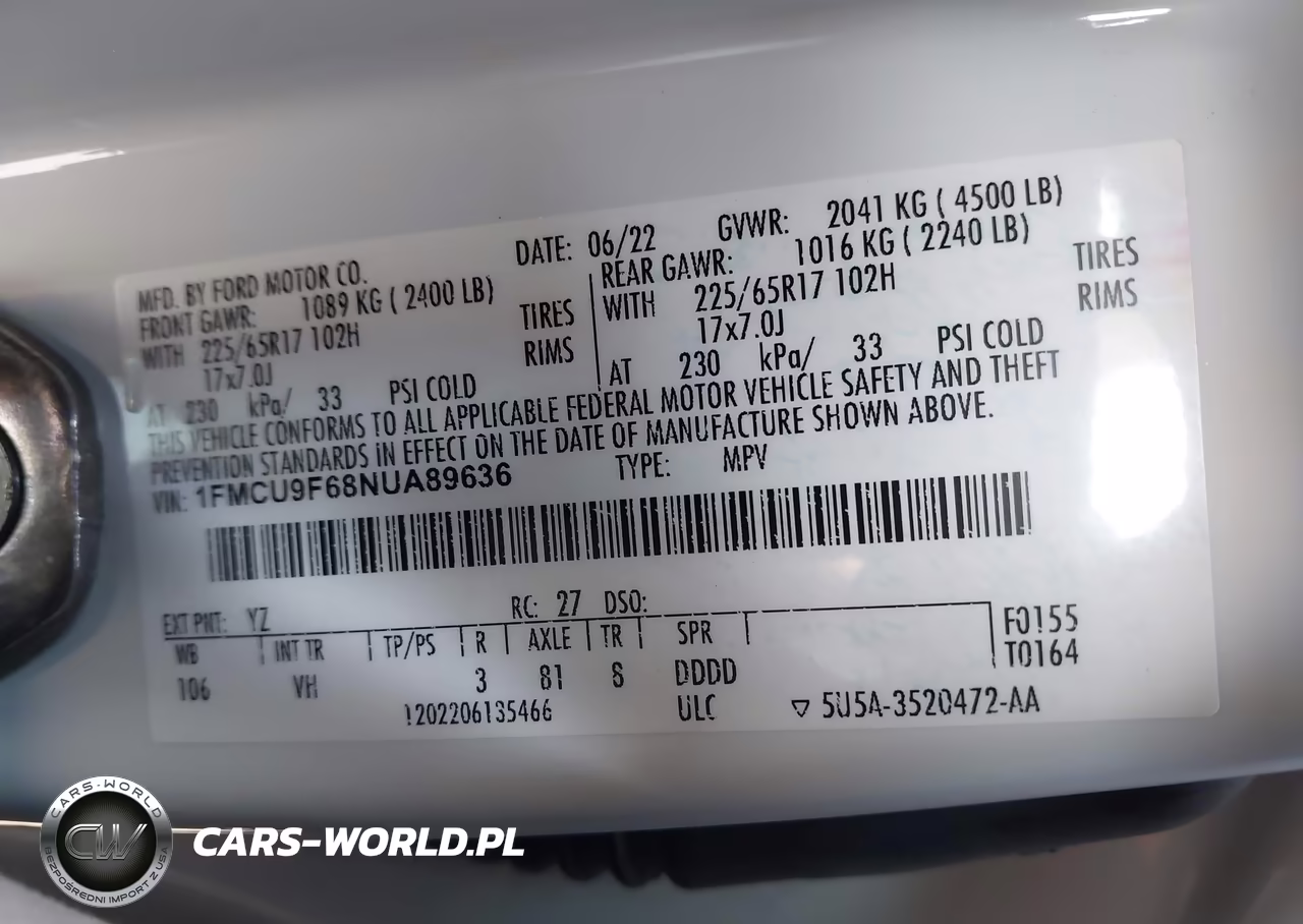 2022 Ford Escape S VIN:1FMCU9F68NUA89636 - 9