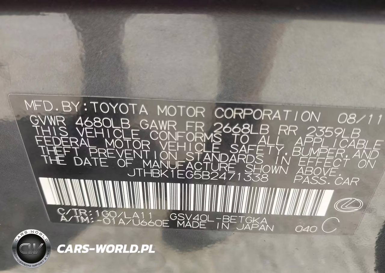 2011 Lexus Es 350 VIN:JTHBK1EG5B2471338 - 9