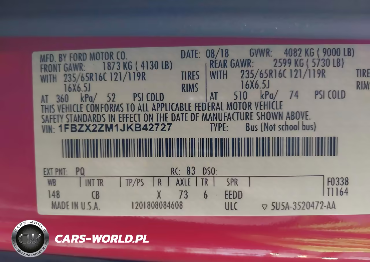 2018 Ford Transit-350 Xl VIN:1FBZX2ZM1JKB42727 - 9