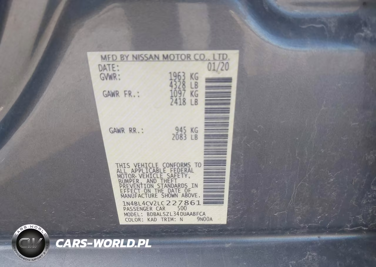 2020 Nissan Altima Sr Fwd VIN:1N4BL4CV2LC227861 - 9