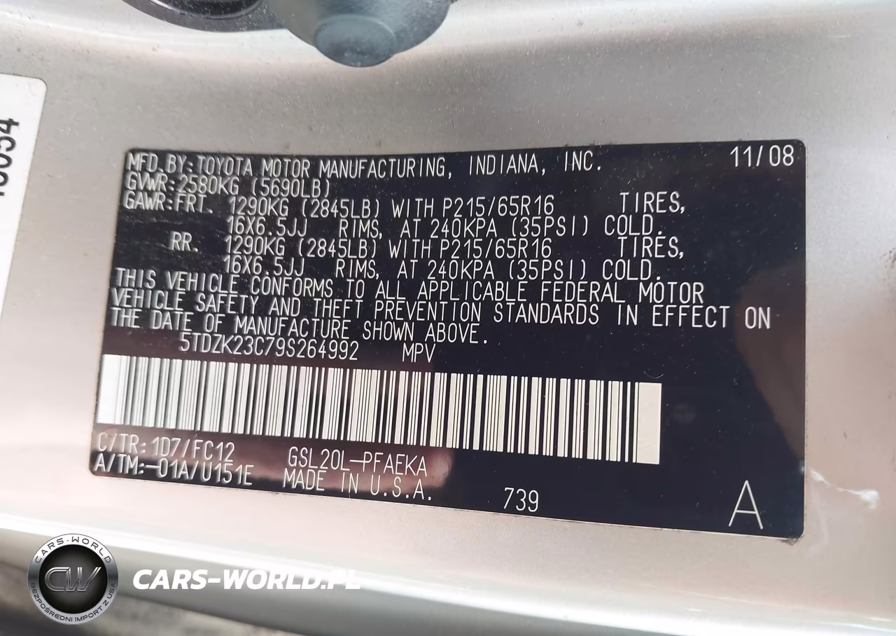 2009 Toyota Sienna Le VIN:5TDZK23C79S264992 - 9