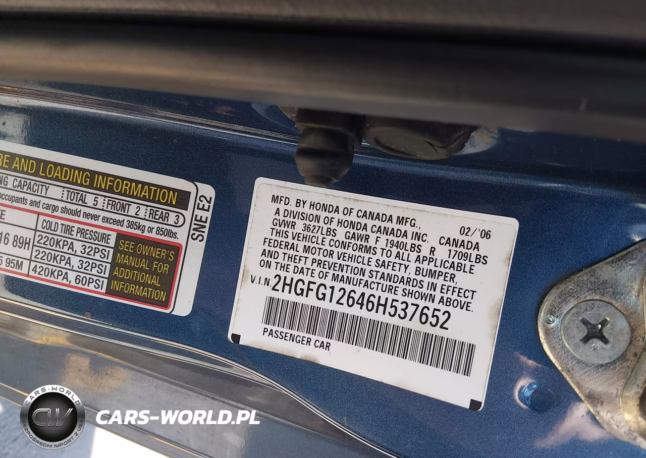 2006 Honda Civic Lx VIN:2HGFG12646H537652 - 9