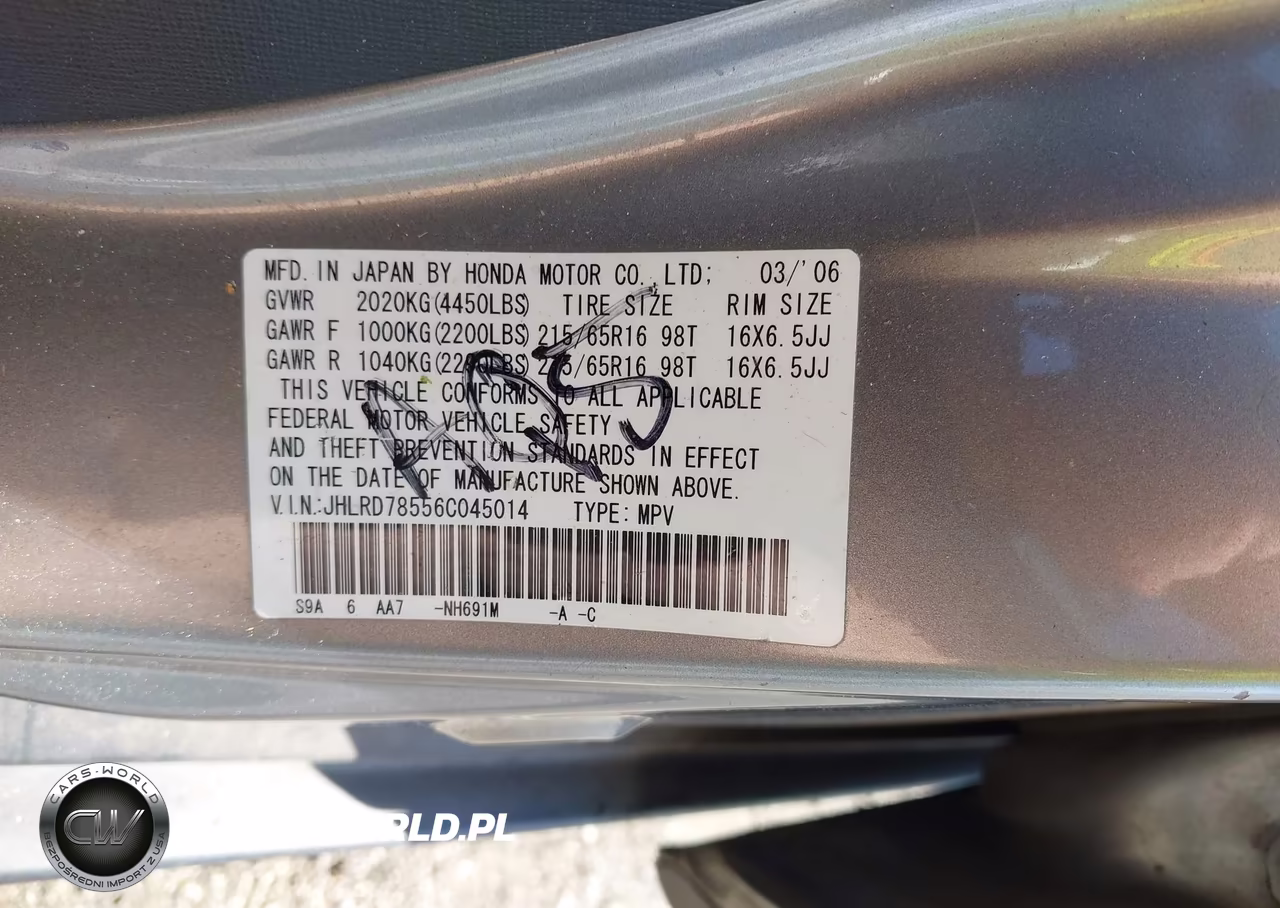2006 Honda Cr-V Lx VIN:JHLRD78556C045014 - 9