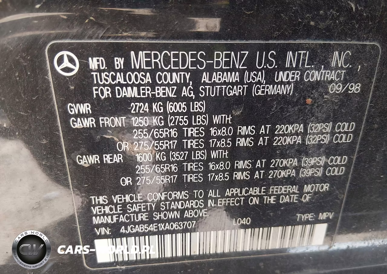 1999 Mercedes-Benz Ml 320 VIN:4JGAB54E1XA063707 - 9