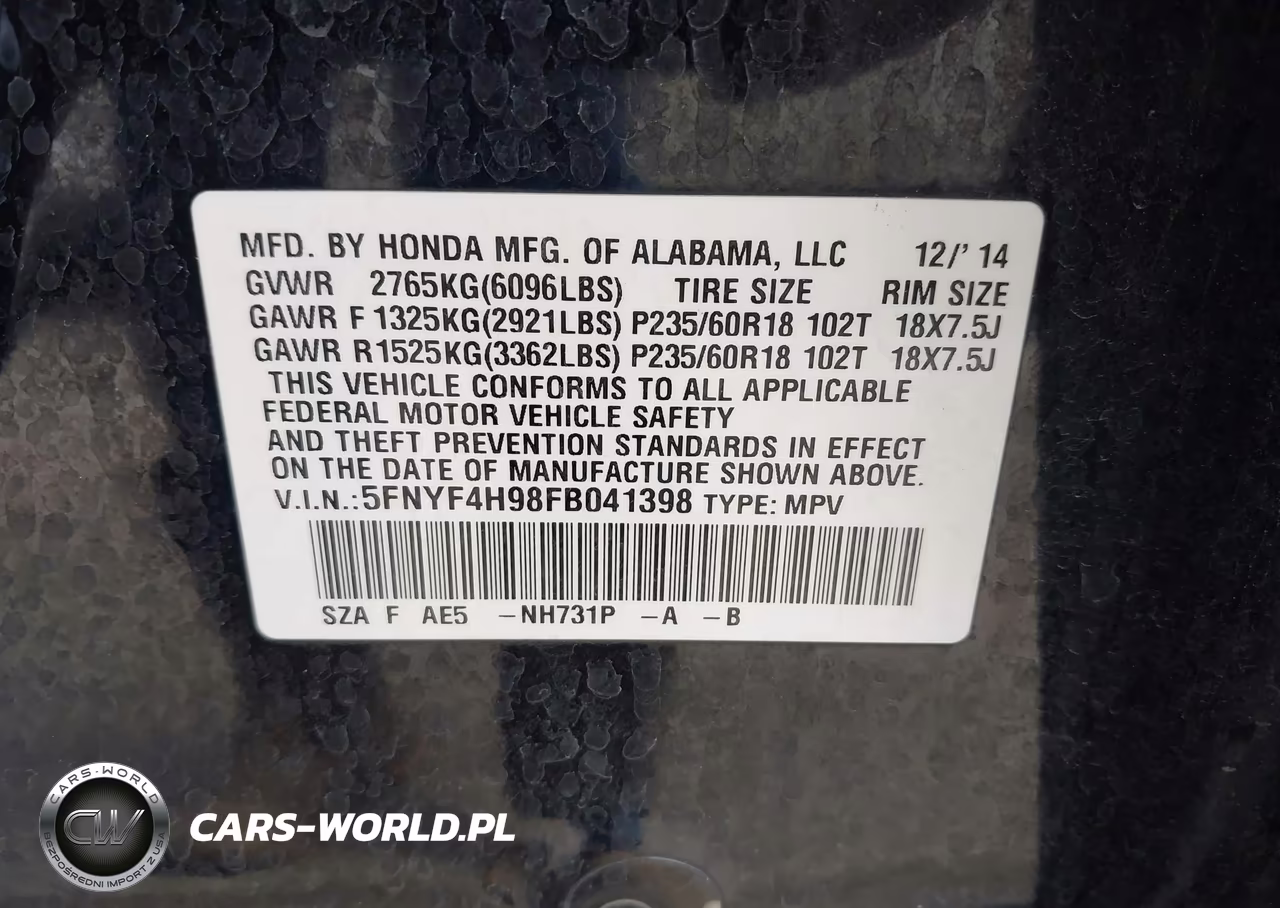 2015 Honda Pilot Touring VIN:5FNYF4H98FB041398 - 9