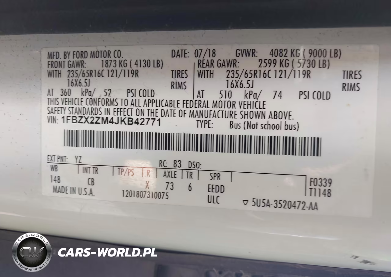 2018 Ford Transit-350 Xl VIN:1FBZX2ZM4JKB42771 - 9
