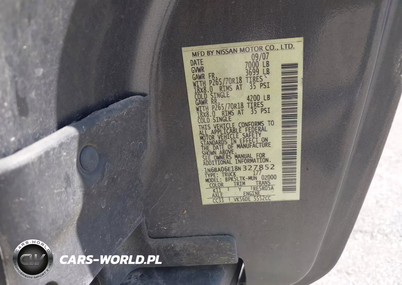 2008 Nissan Titan Se VIN:1N6BA06E18N327852 - 9