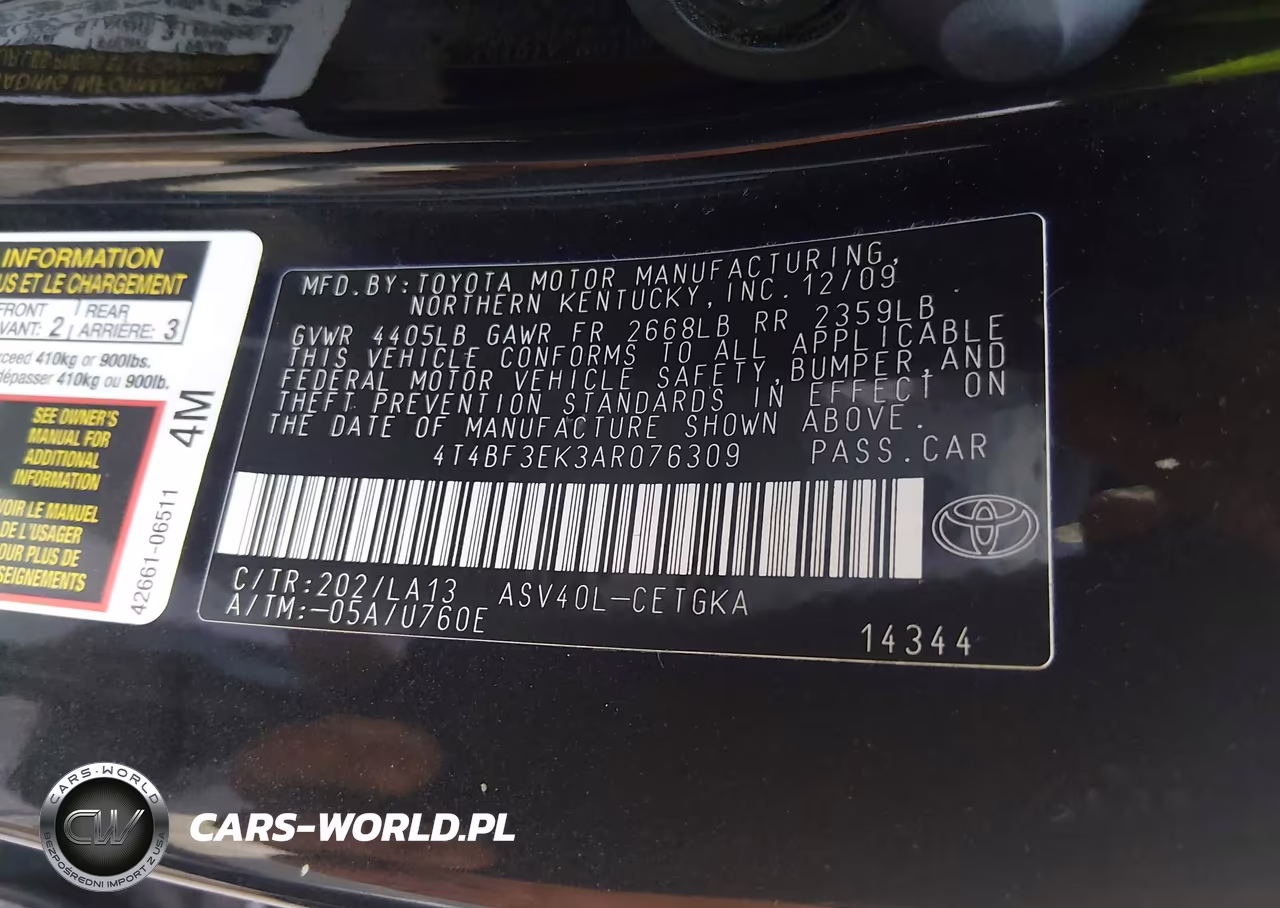 2010 Toyota Camry Xle VIN:4T4BF3EK3AR076309 - 9