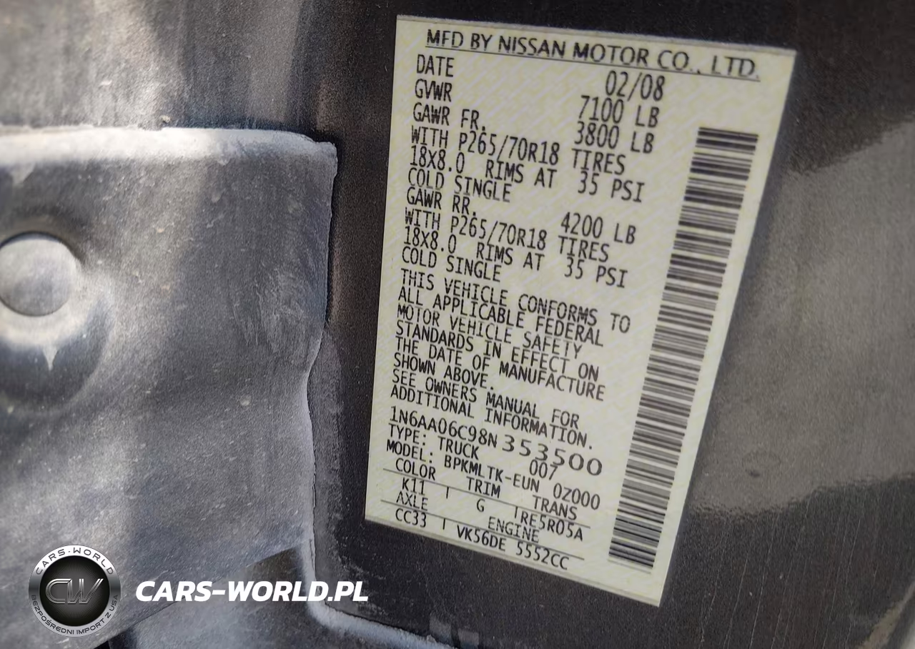 2008 Nissan Titan Pro-4X-Xe VIN:1N6AA06C98N353500 - 9