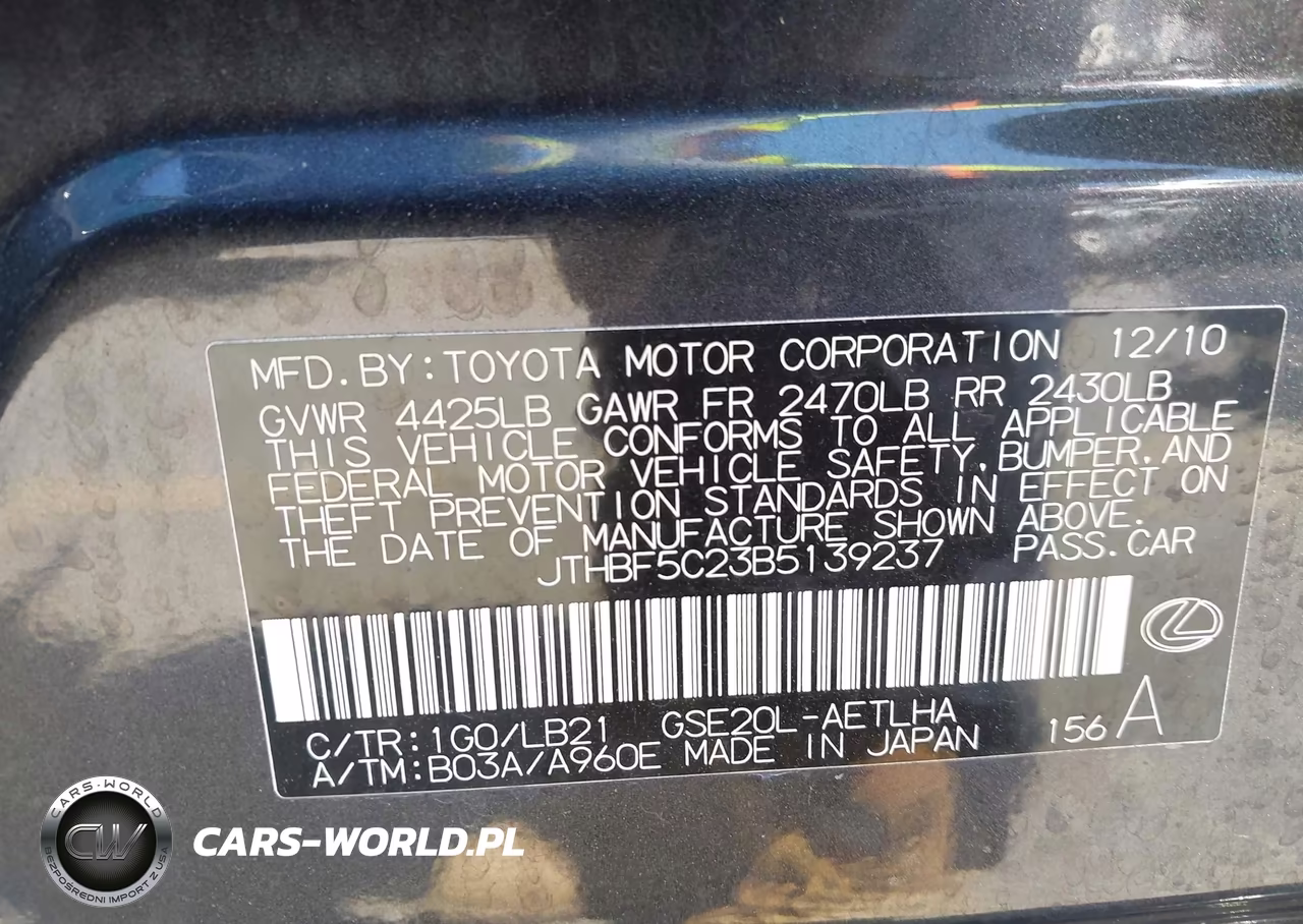 2011 Lexus Is 250 VIN:JTHBF5C23B5139237 - 9
