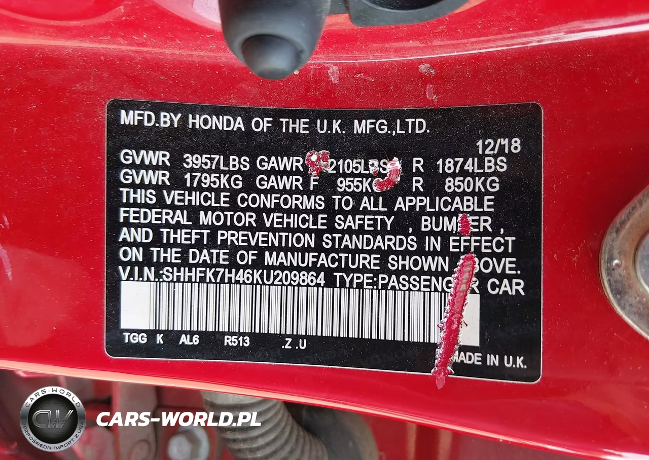 2019 Honda Civic Sport VIN:SHHFK7H46KU209864 - 9