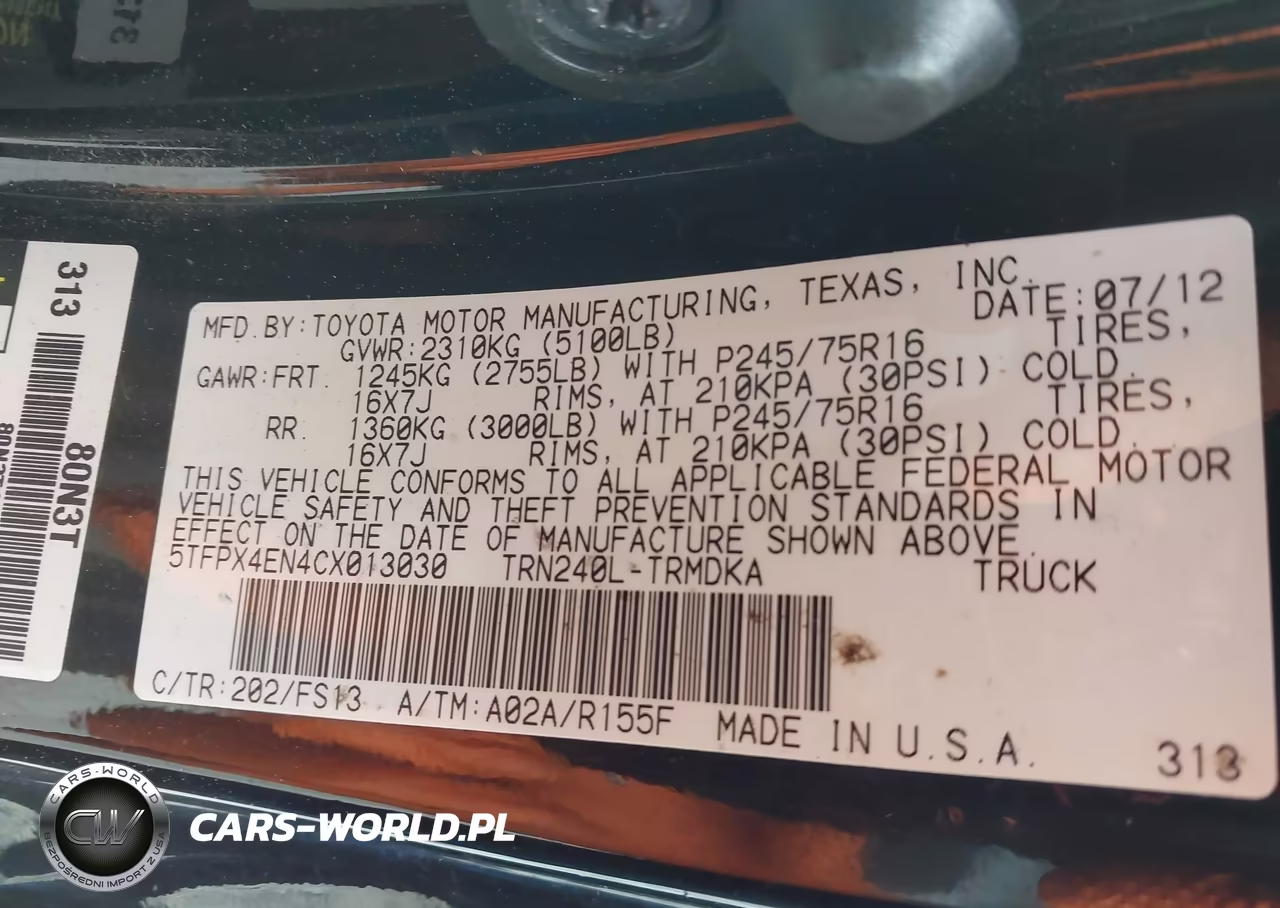 2012 Toyota Tacoma VIN:5TFPX4EN4CX013030 - 9