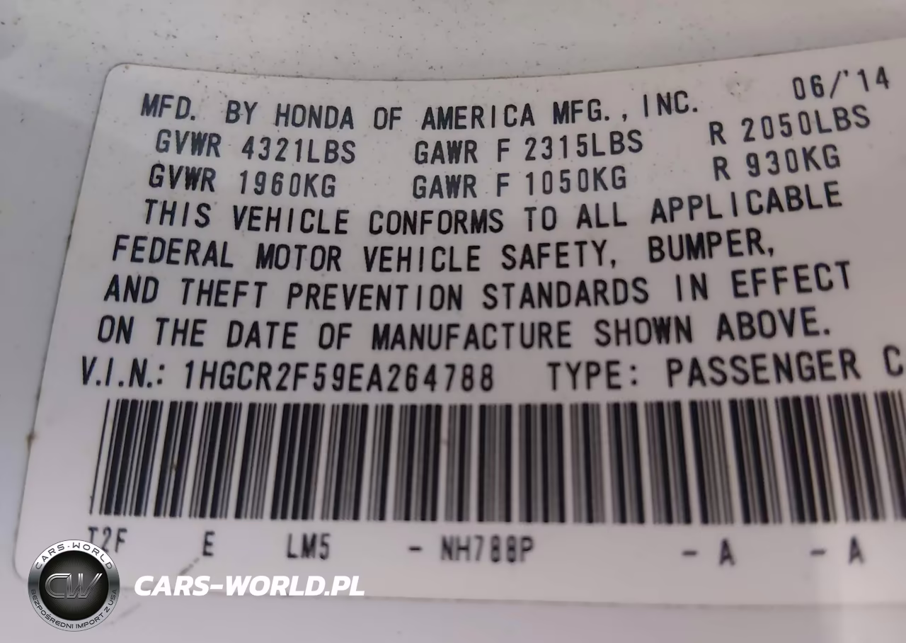 2014 Honda Accord Sport VIN:1HGCR2F59EA264788 - 9