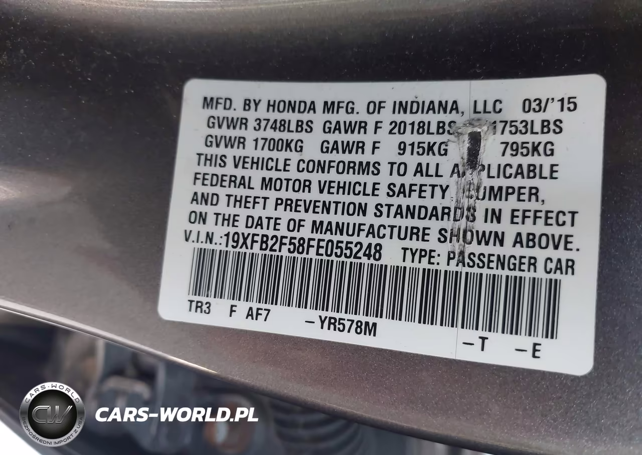 2015 Honda Civic Lx VIN:19XFB2F58FE055248 - 9