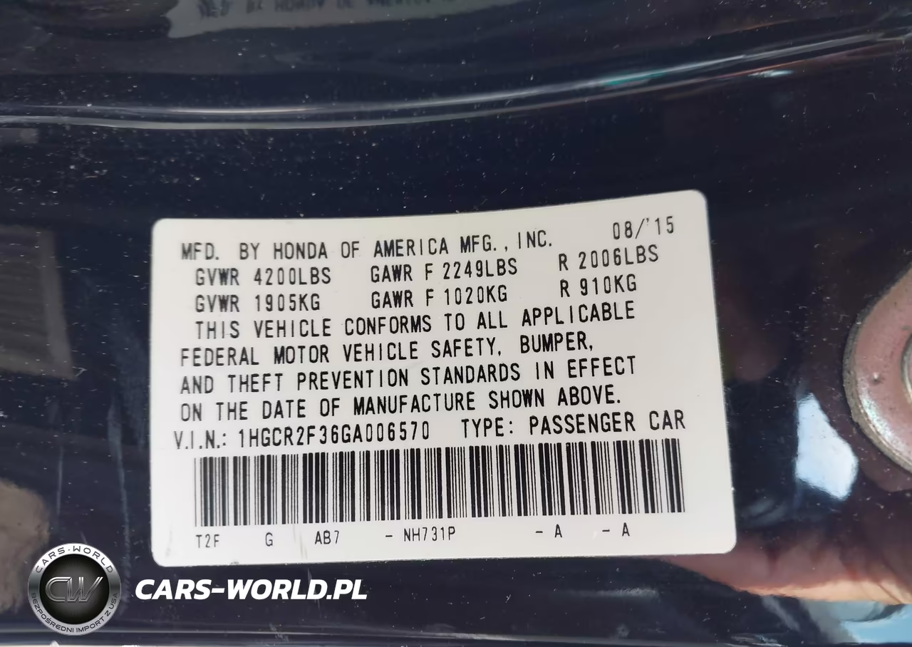 2016 Honda Accord Lx VIN:1HGCR2F36GA006570 - 9