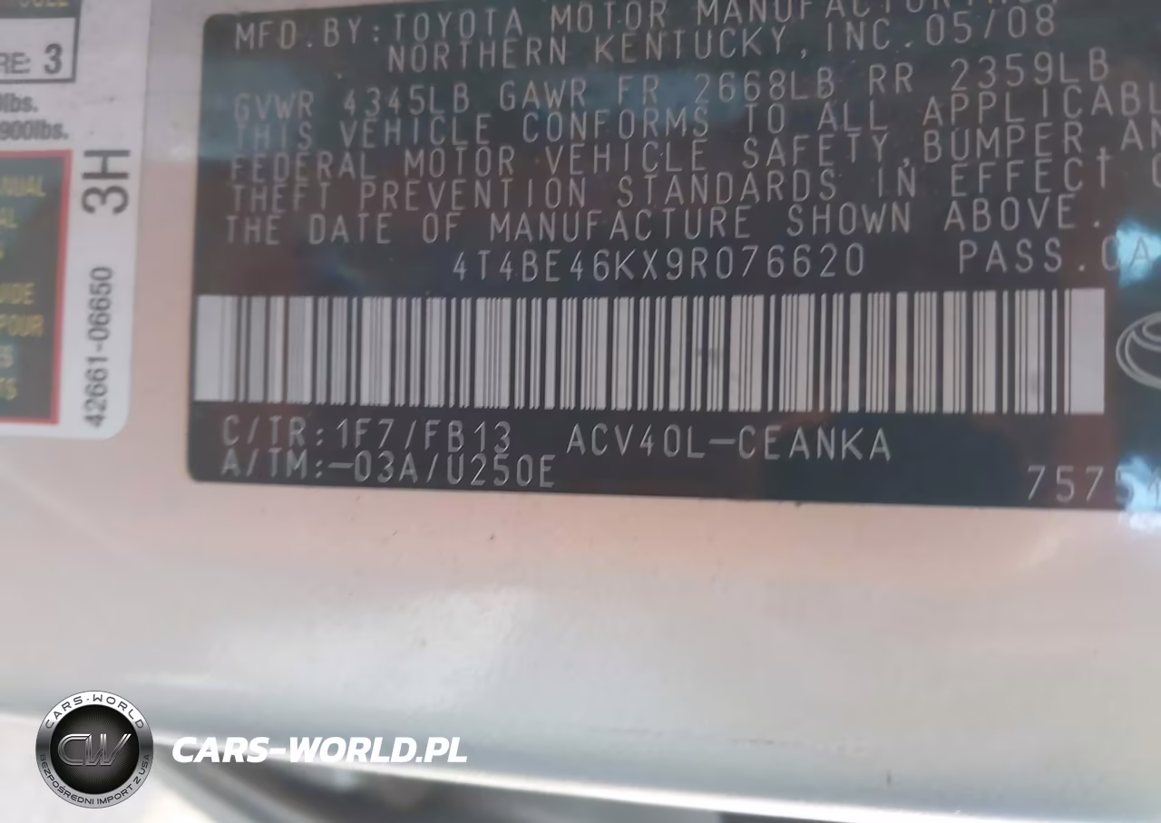 2009 Toyota Camry Le VIN:4T4BE46KX9R076620 - 9