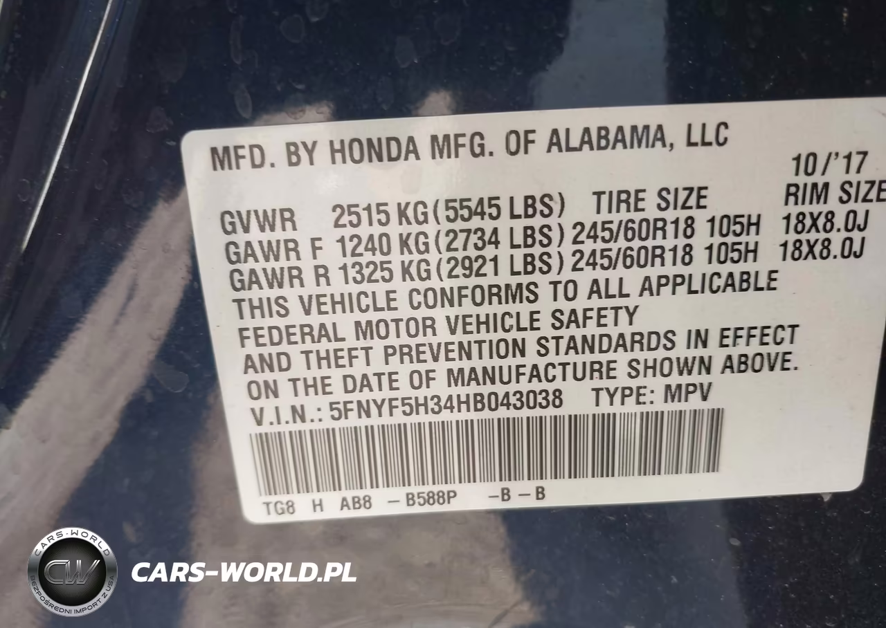 2017 Honda Pilot Ex VIN:5FNYF5H34HB043038 - 9