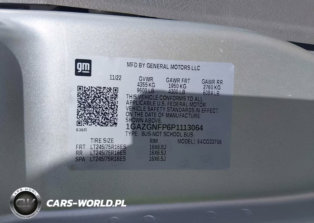 2023 Chevrolet Express Passenger Rwd 3500 Extended Wheelbase Ls VIN:1GAZGNFP6P1113064 - 9