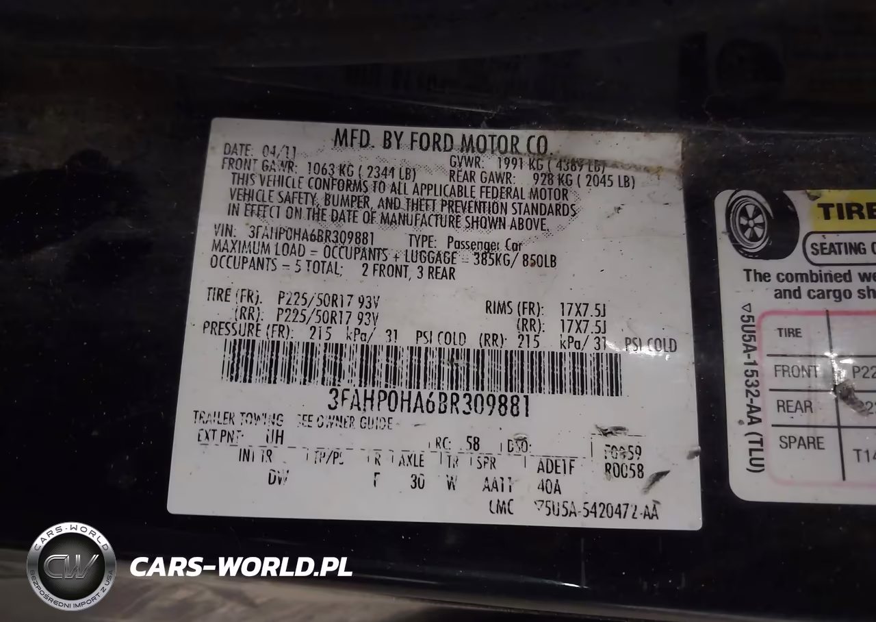 2011 Ford Fusion Se VIN:3FAHP0HA6BR309881 - 9
