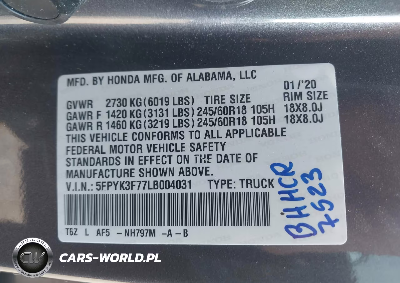 2020 Honda Ridgeline Rtl-E VIN:5FPYK3F77LB004031 - 9