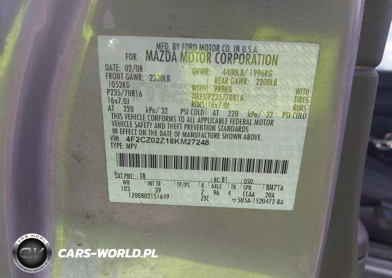 2008 Mazda Tribute VIN:4F2CZ02Z18KM27248 - 9