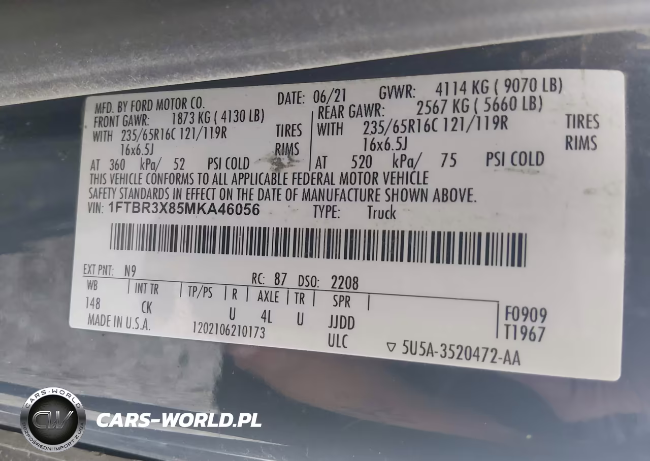 2021 Ford Transit-250 Cargo Van VIN:1FTBR3X85MKA46056 - 9