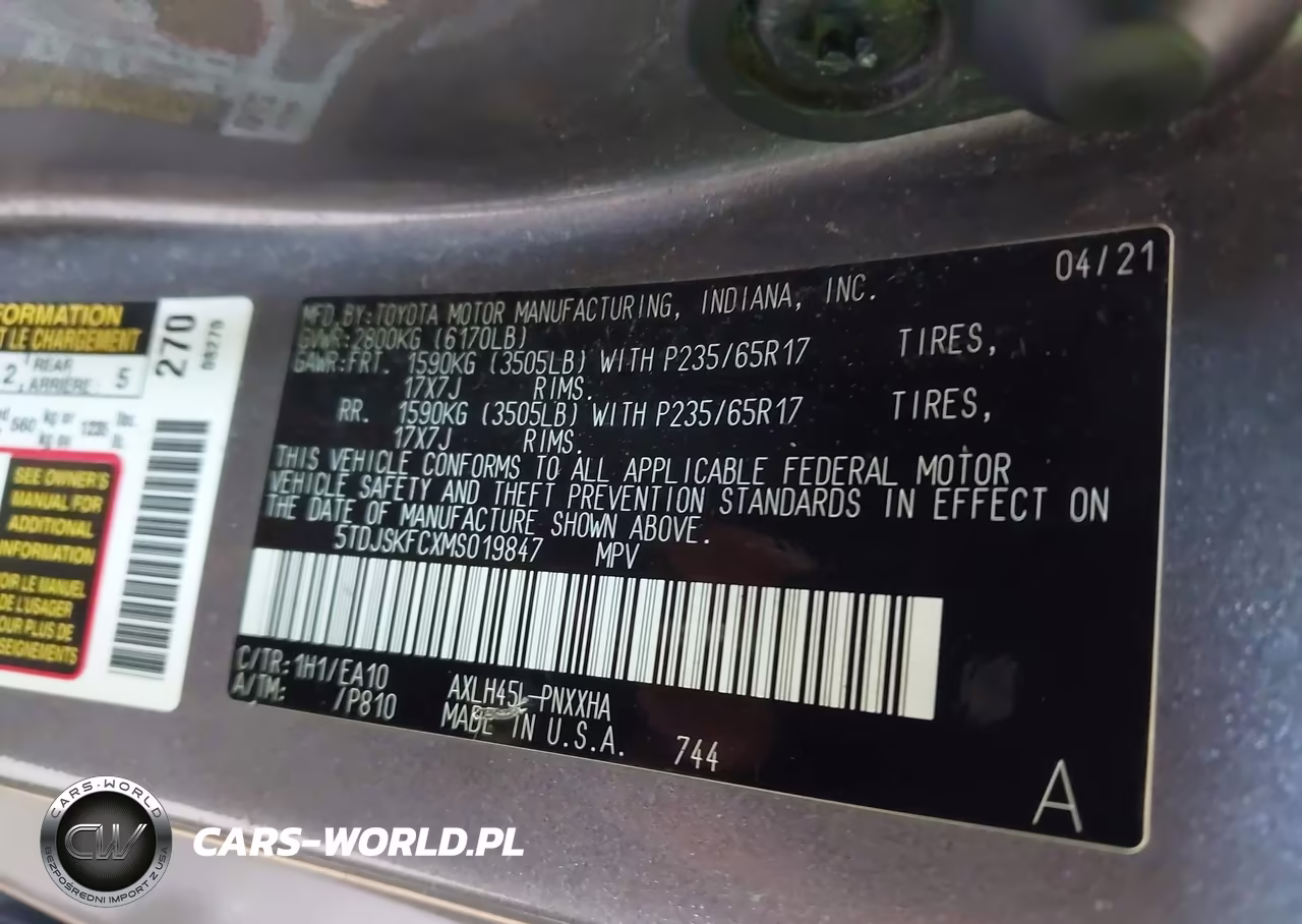 2021 Toyota Sienna Xle VIN:5TDJSKFCXMS019847 - 9