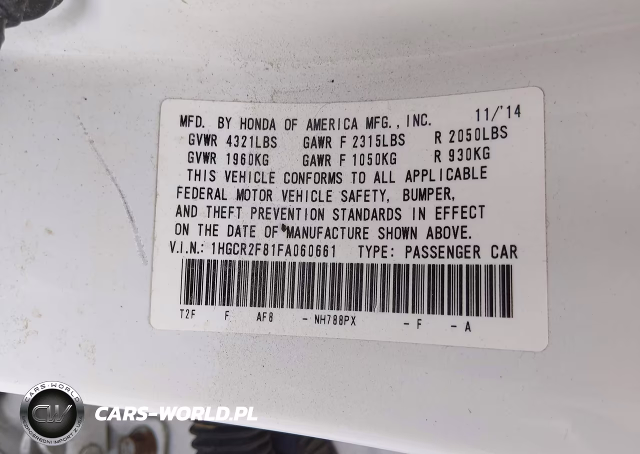 2015 Honda Accord Ex-L VIN:1HGCR2F81FA060661 - 9