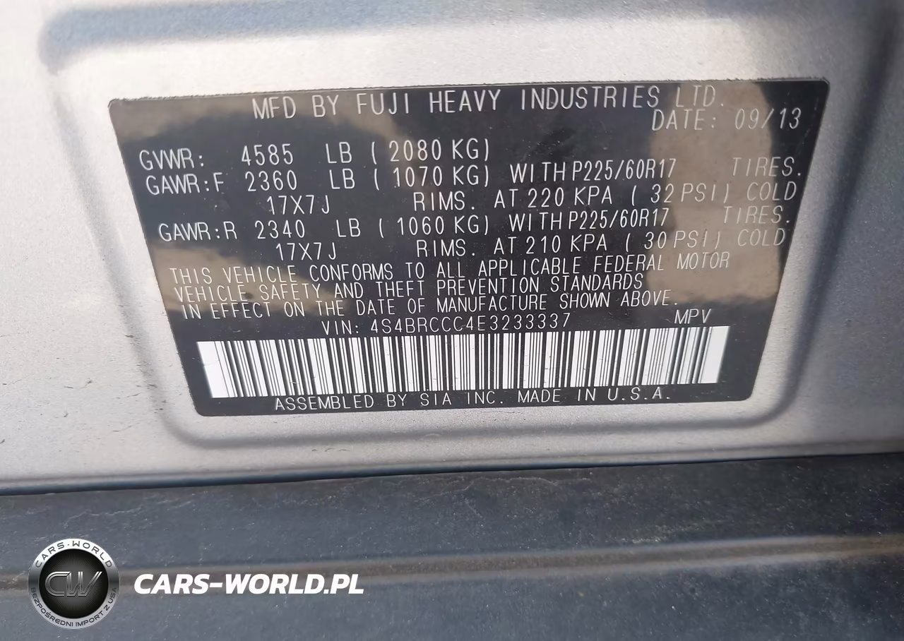 2014 Subaru Outback 2.5I Premium VIN:4S4BRCCC4E3233337 - 9