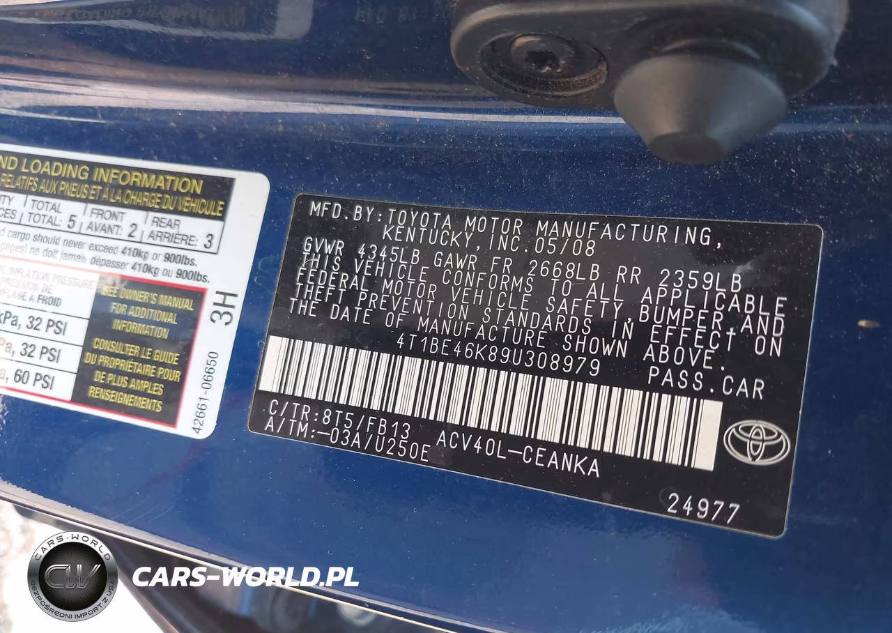 2009 Toyota Camry VIN:4T1BE46K89U308979 - 9