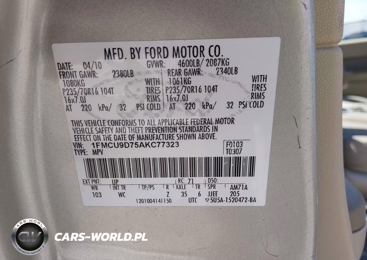 2010 Ford Escape Xlt VIN:1FMCU9D75AKC77323 - 9