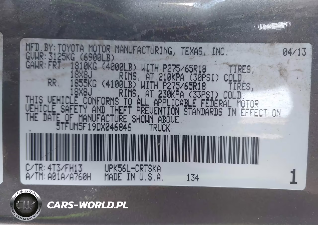 2013 Toyota Tundra Grade 4.6L V8 VIN:5TFUM5F19DX046846 - 9