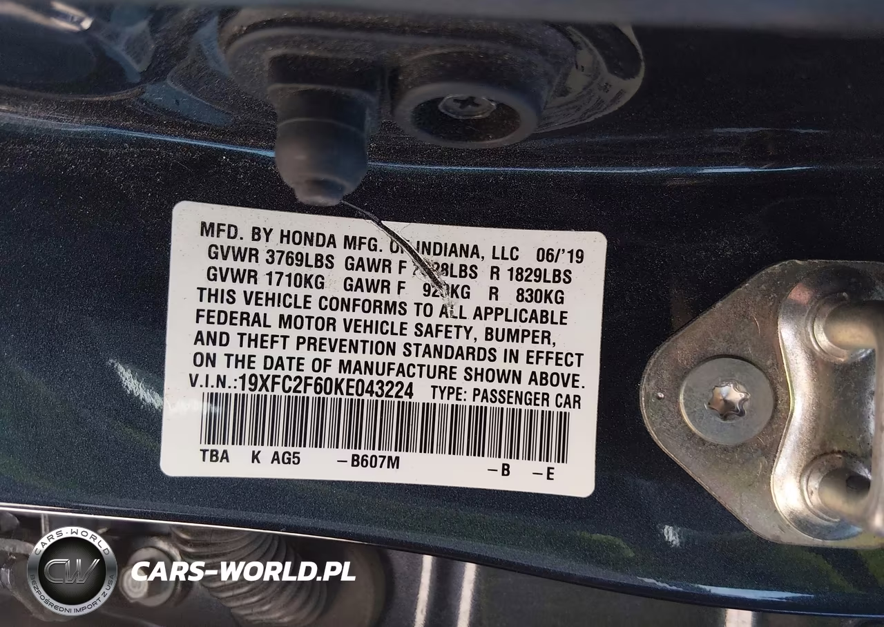 2019 Honda Civic Lx VIN:19XFC2F60KE043224 - 9