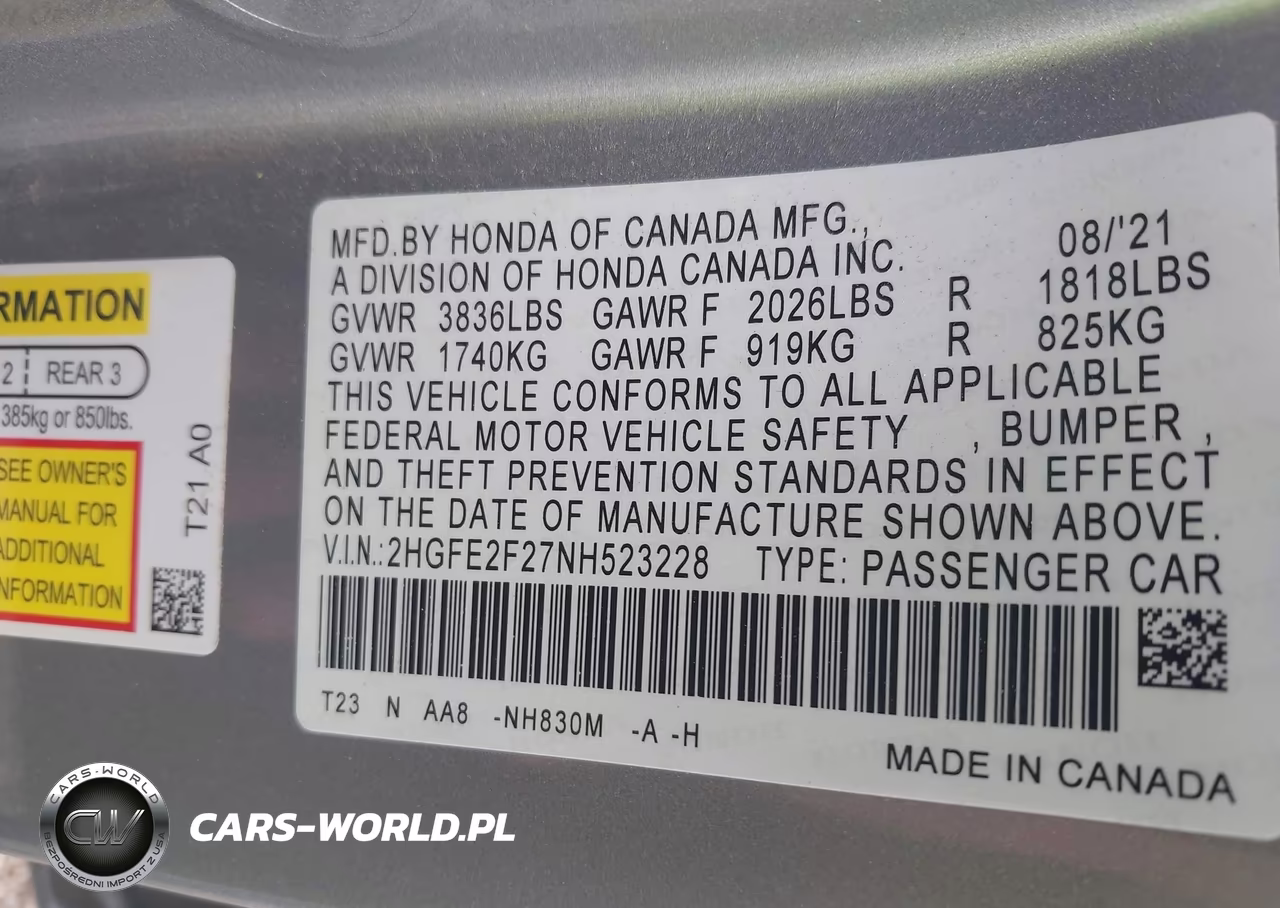 2022 Honda Civic Lx VIN:2HGFE2F27NH523228 - 9
